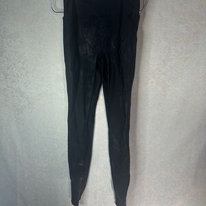 Spanx Faux Leather Leggings Black Women's M Compression Shiny Stretch Wet Look